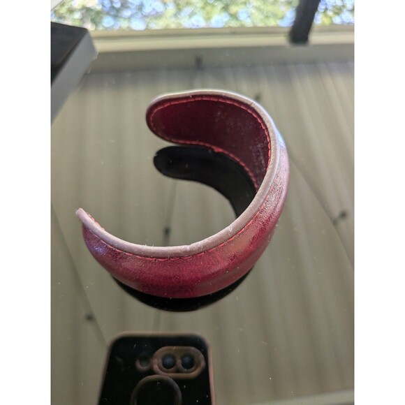 ZARA Women NEW Pack Of 3 Leather Cuff Bangle Bracelets Burgundy Green Cream Bend - Picture 7 of 14